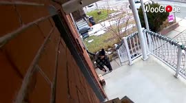Porch pirate in Toronto backs away after spotting security camera