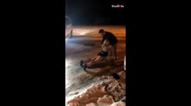 Panicked Girl Fails To Get Up Due To Slippery Ice