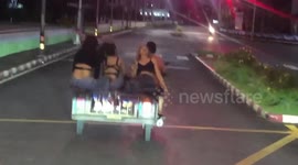 Thai Transgender Girls Party On Motorcycle Sidecar