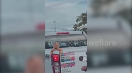 Cool cat chills in pickup truck on streets of Thailand
