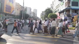 Pro-military supporters rally in Myanmar's Yangon before Aung San Suu Kyi was detained