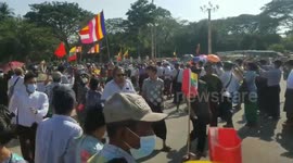 Monks join pro-military protest in Yangon, Myanmar