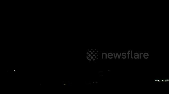 Thunder and lightning in the sky of the Gaza Strip, in a very cold atmosphere and rain showers.