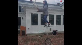 US man is a pro when it comes to juggling on his 7-foot-tall unicycle