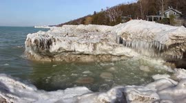Large ice cave forms on Lake Huron