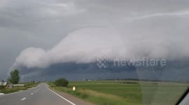 Severe shelf cloud thunderstorm recorded from car! Best thunderstorm video