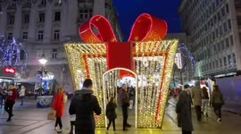 timelaps of the decorated promenade in knez mihailova street in belgrade at night.