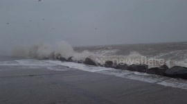 Storm Darcy: Cameraman gets drenched by huge waves at Lowestoft in Suffolk