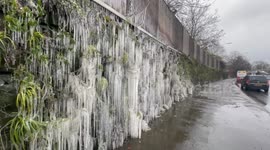 Stunning wall of icicles spotted in London as Storm Darcy continues to grip UK