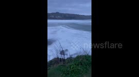 Cornwall shoreline battered by strong waves amid arctic temperatures