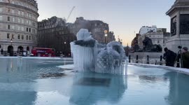 Ice formed on Trafalgar Square statues