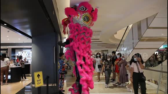 Indonesian Lion dancer performed on the first day of Chinese New Year