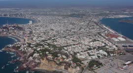 Aerial view of the Malecon of the city of Mazatlan, Sinaloa. Maritime port, sea water, bay, panoramic. 2021 in Mazatlan, Mexico