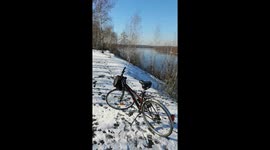 Went cycling in the snow-capped forest having fun thanks to Storm Darcy