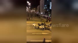 Protestors barricade as they push forward against the arrest of Spanish rapper, Pablo Hasel
