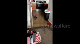 Homeowner rages as burst water pipes leak into their apartment during winter storm in Texas