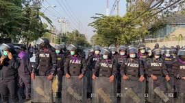 Riot police form barricades outside Thai parliament ahead of anti-government protest
