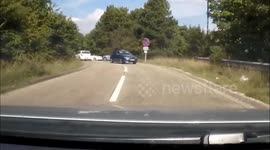 Dashcam catches driver going wrong way onto oncoming motorway ramp