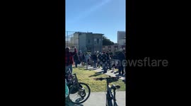 San Fransisco onlookers gather to watch 139-year-old Victorian home getting moved