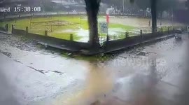 Lucky cyclists yards from being struck by lightning as bolt hits tree next to them