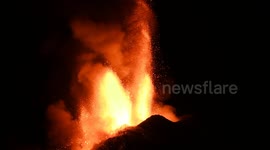 Mount Etna eruption illuminates sky