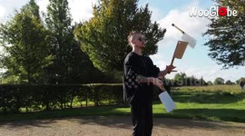 Impressive Juggling of Meat Cleavers by Stunt Specialist