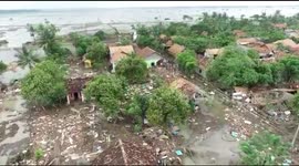 Drone footage of repairing of the damaged Citarum Embankment in Bekasi, Indonesia