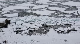 Jigsaw puzzle ice breaks up on the Great Lakes.