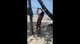 TRAINING BLOOPER - Fighter's Hilarious Slip While Hanging Upside Down