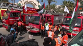 Humanitarian vehicles parade through Gaza on World Civil Defence Day