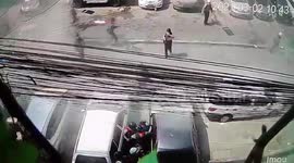 Myanmar protester beaten by baton-wielding police officer