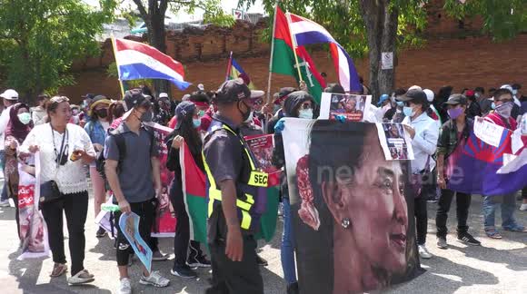 Burmese in Thailand protest against military coup in Myanmar