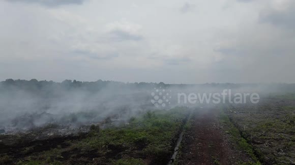 Drone footage of a peatland fire in Riau Province, Indonesia