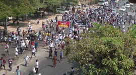 Demonstration during the bloodiest day in Yangon, Myanmar