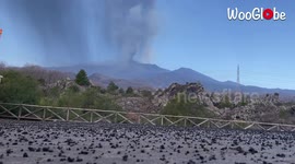 'Flawless View of Mount Etna Spewing Rain of Lava on a Beautiful Sunday Morning'