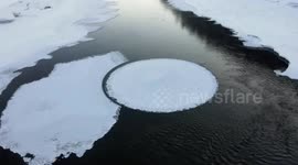 Mesmerising circle of ice spotted spinning on Chinese river
