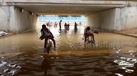 Floods fill road tunnel after heavy rain in northeastern Thailand
