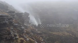 Waterfall blows upwards in dramatic weather conditions as strong winds battered the country