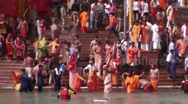 Hindu Saints take Holy dip in River Ganga during Kumbha Mela festival