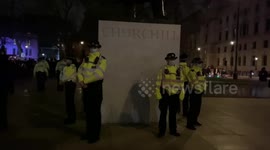 Protesters tell police “Women matter more than statue” as they protect Churchill