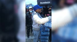 Rapper Tory Lanez hands out water and food to those in need during the ongoing Texas power crisis
