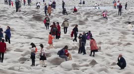 River in southern China dries up revealing strange rock formations