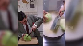Mr Bean look-a-like who became Internet sensation in China has blown Meghan and Harry interview out of the water - after video of him chopping CABBAGE gets over 100m views