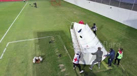 A strong wind knocks down the tribune at the match in Bosnia and Herzegovina