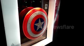 Paris: Marvel Shield of Falcon and the Winter Soldier Marvel exposed at a bus stop. 21march2021