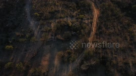 Aerial view of pasture on a ranch, Tonibabi ejido in Sierra La Madera, Moctezuma municipality, Sonora, Mexico.