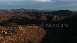 Aerial view of sunset, landscape and horizon in Tonibabi ejido in Sierra La Madera, municipality of Moctezuma, Sonora, Mexico