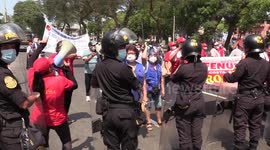 Healthcare workers protest in Lima, Peru over government COVID policies