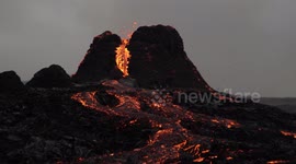 Heat waves coming off Geldingadalir volcano eruption magma Iceland March 2021