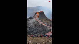 Iceland Volcano: People gather to watch lava run down Mt Fagradalsfjall